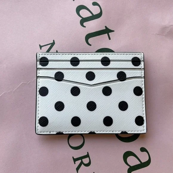 Kate Spade Staci Small Slim Cardholder Dot Printed Cream Multi - Picture 14 of 16